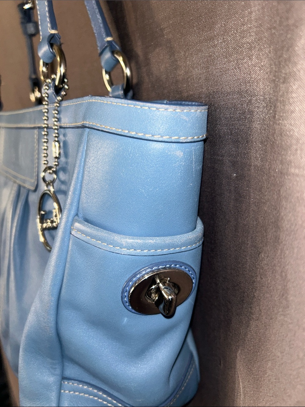 Coach F13759 Light Blue Gallery Tote Bag with Signature Charm - Picture 10 of 16